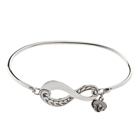 Oxidized Textured Infinity with Heart Drop Bangle
