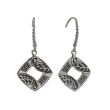 Oxidized Textured Open Square Drop Earring