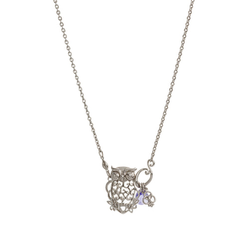 Small Filigree Owl with Amethyst and Flower Drop Necklace