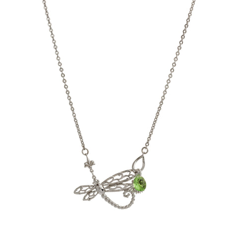 Small Filigree Dragonfly with Swarovski® Crystal and Flower Drop Necklace
