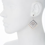 Oxidized Multi Swarovski Pearl Square Filigree Earring