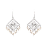 Oxidized Multi Swarovski Pearl Square Filigree Earring