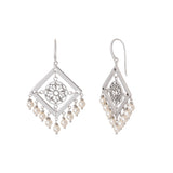 Oxidized Multi Swarovski Pearl Square Filigree Earring