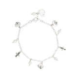 Oxidized Multi Pearl Heart and Cross Drop Chain Bracelet