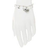 Oxidized Textured Puffed  Heart with Heart and Pearl Drops Chain Bracelet
