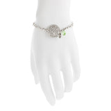 Round Filigree Tree of Life with Swarovski® Crystal and Leaf Drop Chain Bracelet