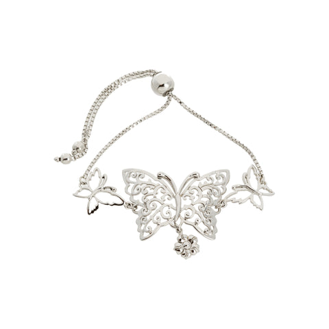Filigree Butterfly with Flower Drop Adjustable Box Chain Bracelet