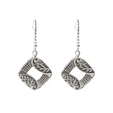 Oxidized Textured Open Square Drop Earring