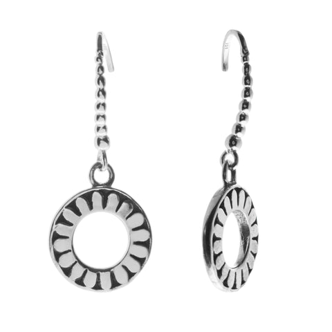 Oxidized Textured Open Circle Drop Earring