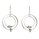 Oxidized Textured Double Circle with Cross Earring