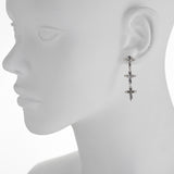 Oxidized Textured Triple Cross Drop Post Earring