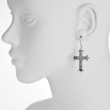 Oxidized Textured Beaded Cross Drop Earring