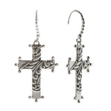 Oxidized Textured Beaded Cross Drop Earring