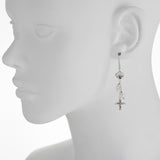 Oxidized Textured Multi Pearl, Cross and Heart Chain Drop Earring