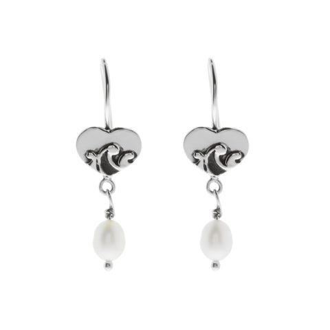 Oxidized Textured Heart and Pearl Drop Earring