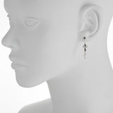 Oxidized Textured Cross and Pearl Drop Earring