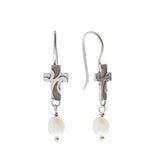 Oxidized Textured Cross and Pearl Drop Earring