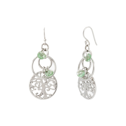 Round Filigree Tree of Life with Swarovski® Crystal Layered  Drop Earring