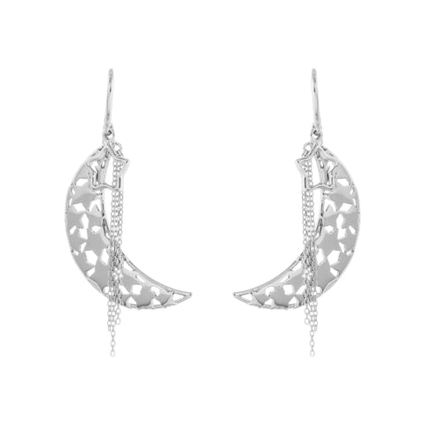 Filigree Crescent Moon and Star Chain Drop Earring