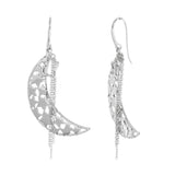 Filigree Crescent Moon and Star Chain Drop Earring