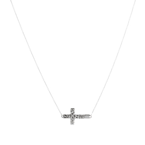 Oxidized Textured Sideways Cross Necklace