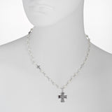 Oxidized Textured Multi Cross Beaded Pearl Necklace