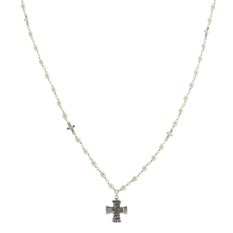 Oxidized Textured Multi Cross Beaded Pearl Necklace