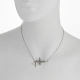 Oxidized Textured Sideways Cross with Cross and Pearl Drop Necklace