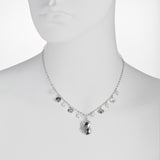 Oxidized Textured Puffed Heart and Pearl Drops Necklace