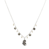 Oxidized Textured Puffed Heart and Pearl Drops Necklace