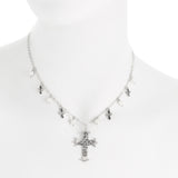Oxidized Textured Beaded Multi Cross and Pearl Drop Necklace