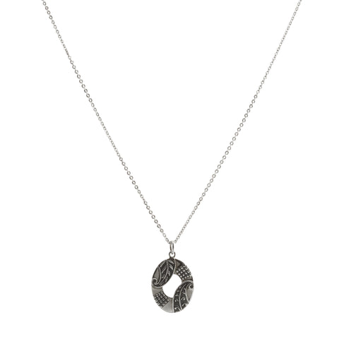 Oxidized Textured Open Oval Necklace