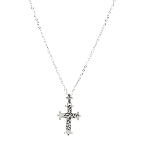 Oxidized Textured Beaded Cross Drop Necklace