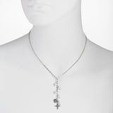 Oxidized Textured Cross, Heart and Pearl Drops Y-Necklace