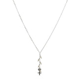 Oxidized Textured Cross, Heart and Pearl Drops Y-Necklace