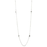 40 Inch Oxidized Textured Multi Heart, Cross and Pearl Necklace