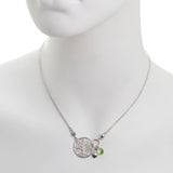Round Filigree Tree of Life with Swarovski® Crystal and Leaf Drop Necklace