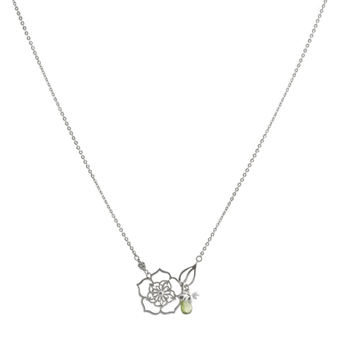 Filigree Flower with Peridot and Bee Drop Necklace