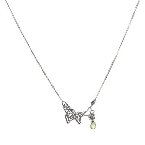 Filigree Butterfly with Peridot and Flower Drop Necklace