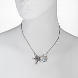 Filigree Starfish with Aquamarine Swarovski® Crystal and Seahorse Drop Necklace