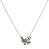 Dove and Olive Branch with Amethyst and Flower Drop Necklace