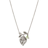 Small Filigree Leaf with Peridot and Music Note Drop Necklace